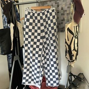 L, checkered fleece, wide-leg pants